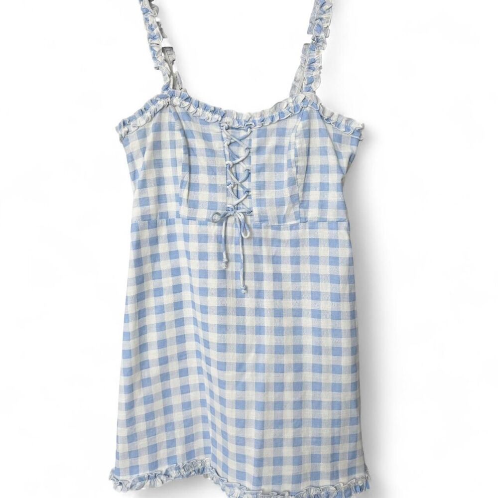 Urban Outfitters Gingham Corset Milkmaid Mini Dress 100% Cotton S - Picture 2 of 8